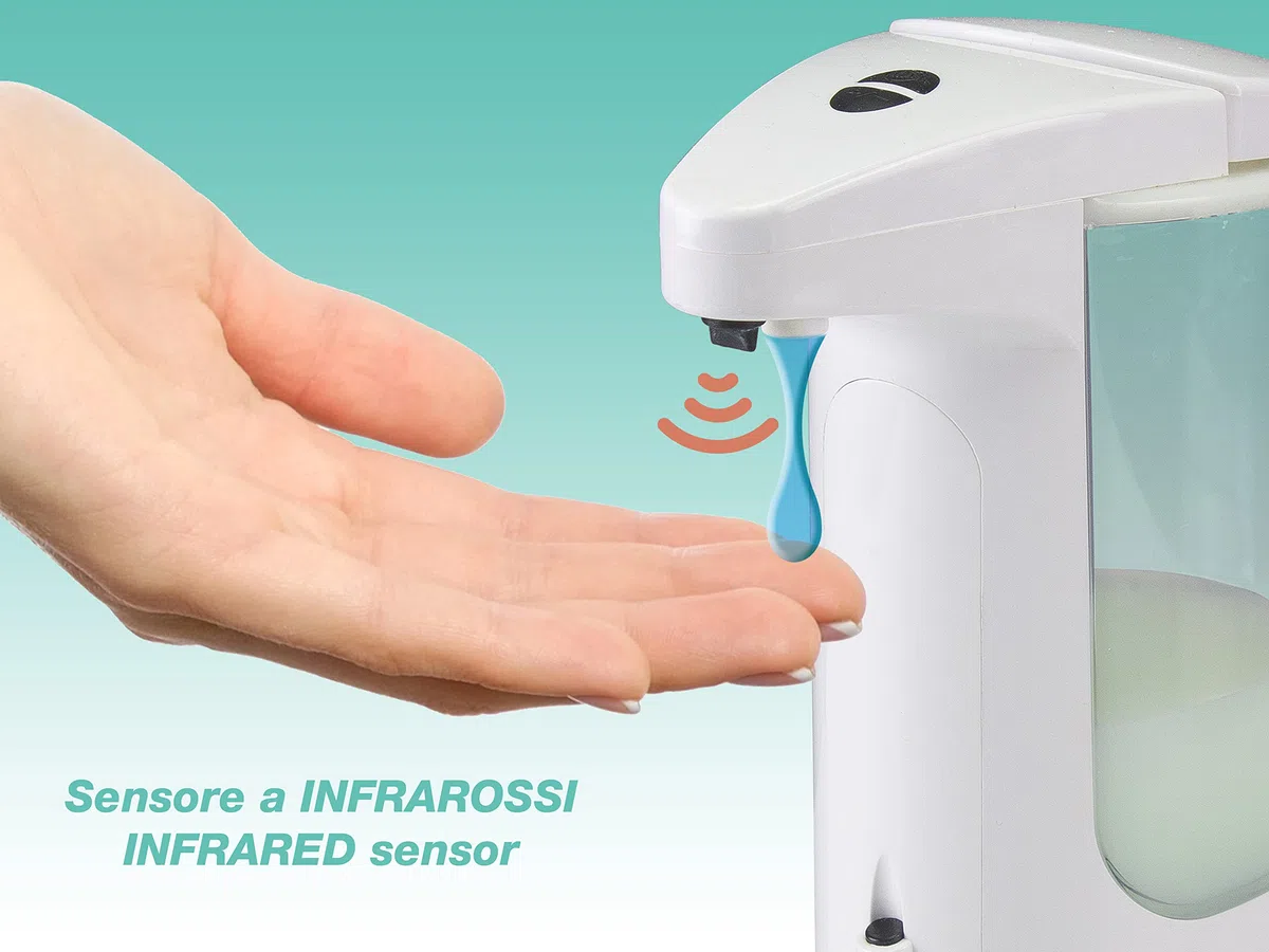 BEPER P201UTP004 Distributeur Automatique de Savon et Gel désinfectant, Distribution réglable, capteur de précision, Protection Anti-Chute, capacité de 370 ML, Blanc