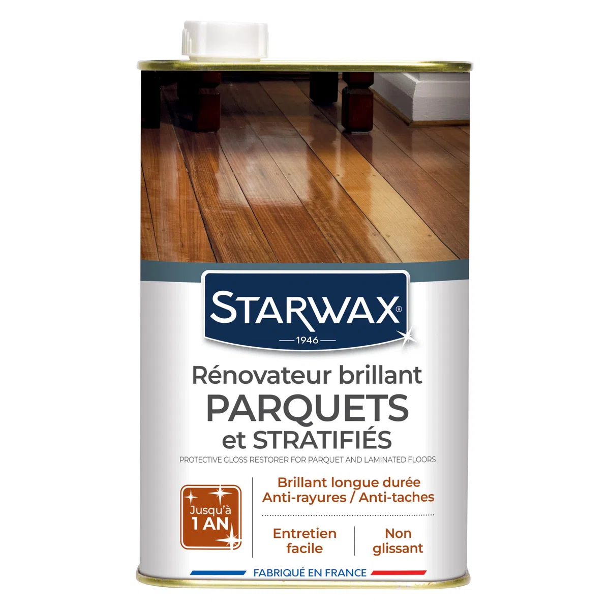 STARWAX Rénovateur brillant protecteur pour parquets et sols stratifiés 1L, fait briller et protège, anti-tache, estompe les rayures, non glissant, longue durée jusqu'à 1 an, rendement 30m²/L