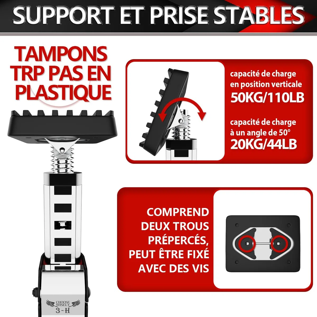 3-H Set de 4 Etai Telescopique Reglable 40-62cm, Étai de Porte Tout Acier Épais | Étai de Soutien Télescopique pour Plaque de Plâtre, Cadre de Porte, Installation d'armoire, Rouge