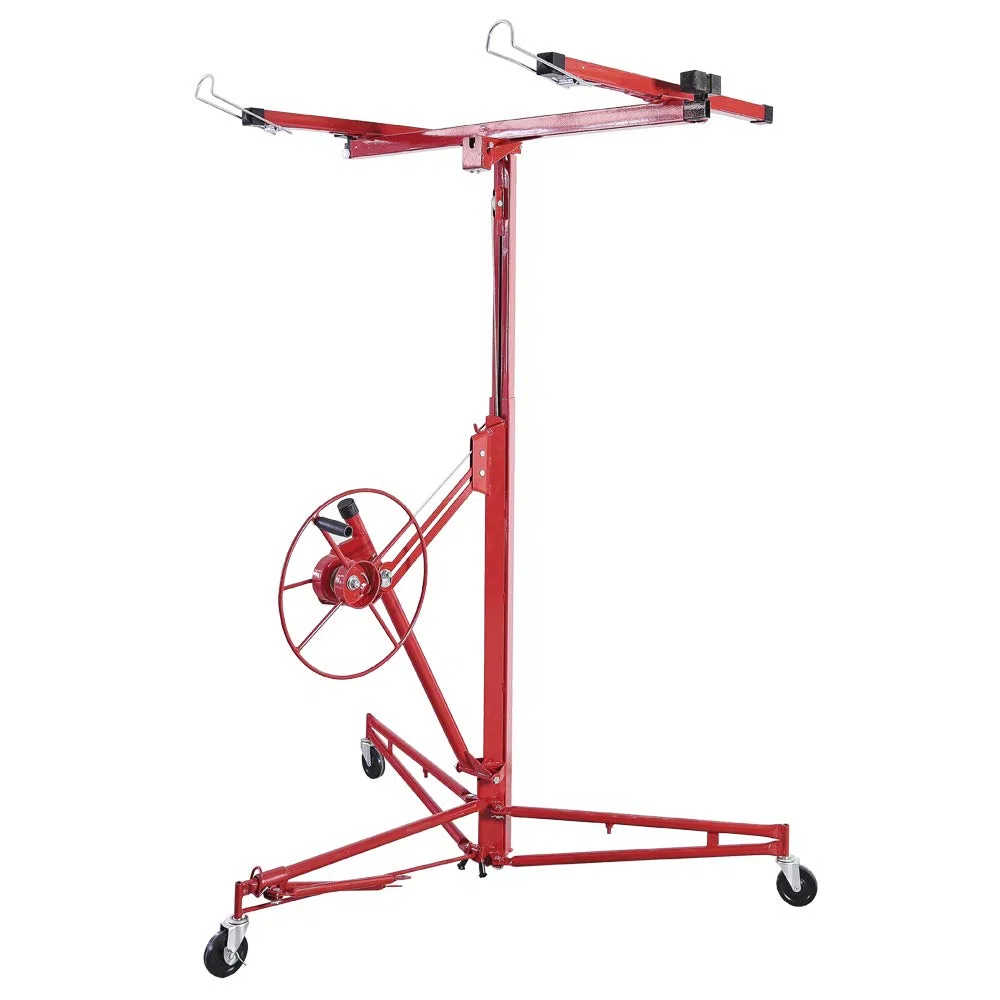 Lève-plaque XXL pour plaques de plâtre, hauteur de travail de 140 à 350 cm, hauteur de travail réglable en hauteur, largeur maximale du bras de charge 290 cm et charge maximale de 70 kg
