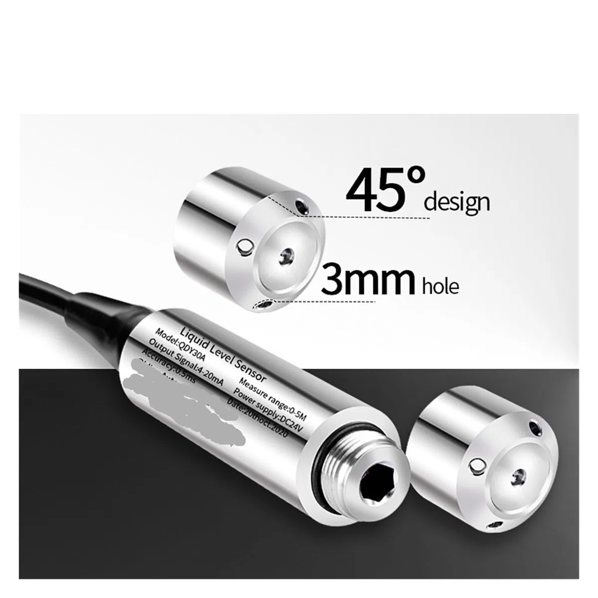 Capteur de Niveau d'eau 60 m, transmetteur de Niveau de Liquide 4-20 mA 0-10 V RS485 IP68(Rs485 Output,60M Range 60M Cable)