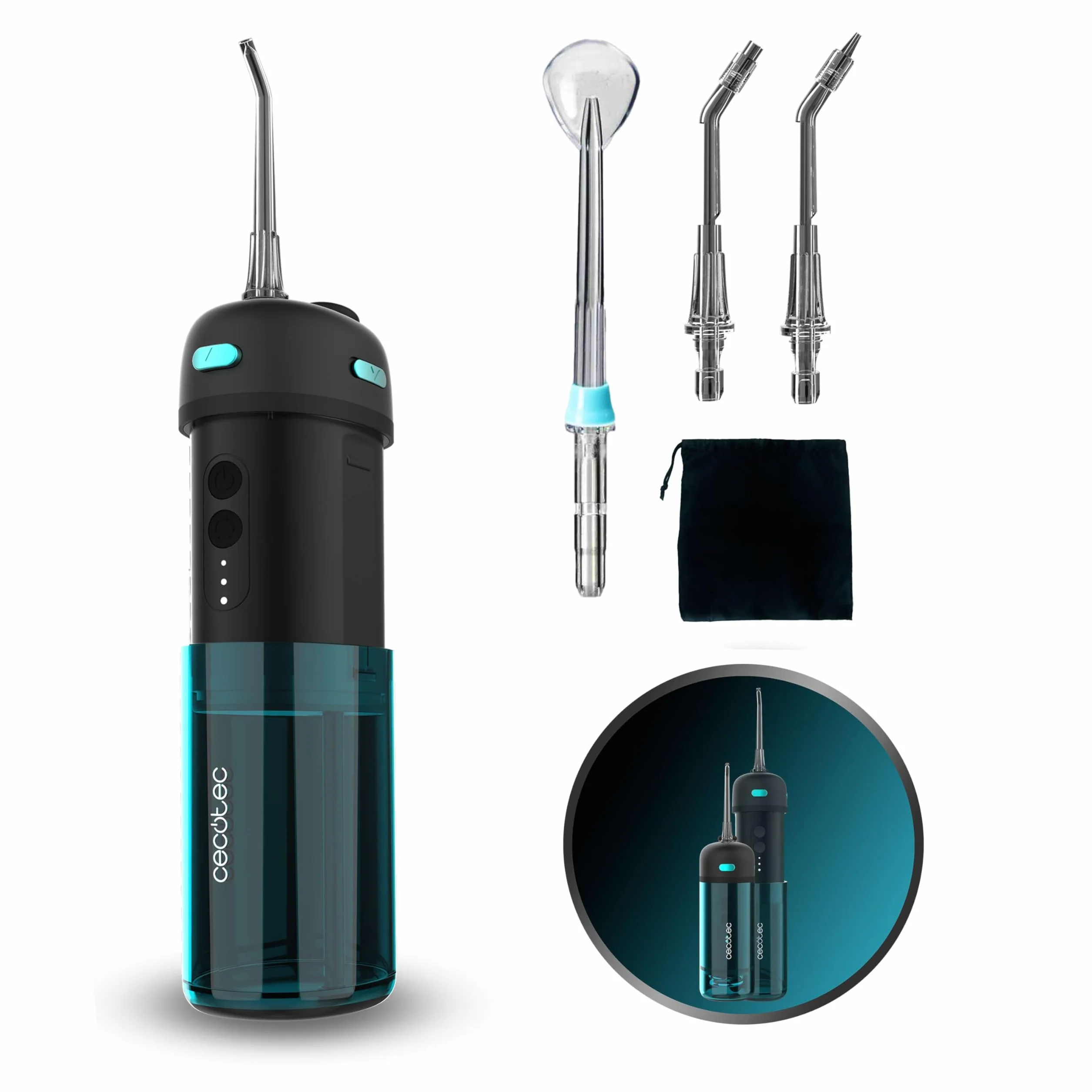 Cecotec ToothCare Jet Clean Splash Hydropulseur buccal de voyage compact et léger avec 3 modes, 8 intensités, capacité 150 ml, IPX7, comprend 3 buses interchangeables