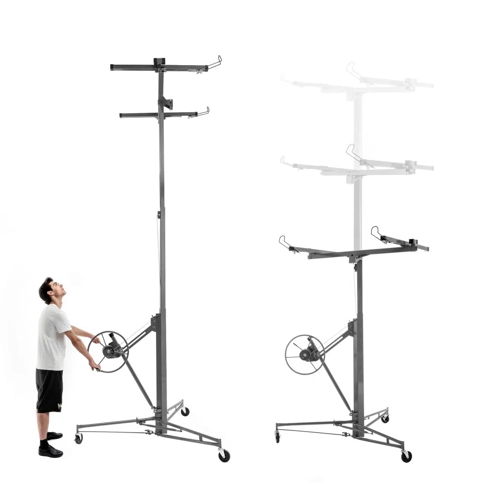 Lève-Plaques Professionnel XXL - Capacité 68 kg, Hauteur jusqu'à 4,70 m - Pour Placo, Plâtre et Panneaux - Inclinaison 60°, Système Inclinable - 3 Roues avec Freins - Idéal Plafond & Mur