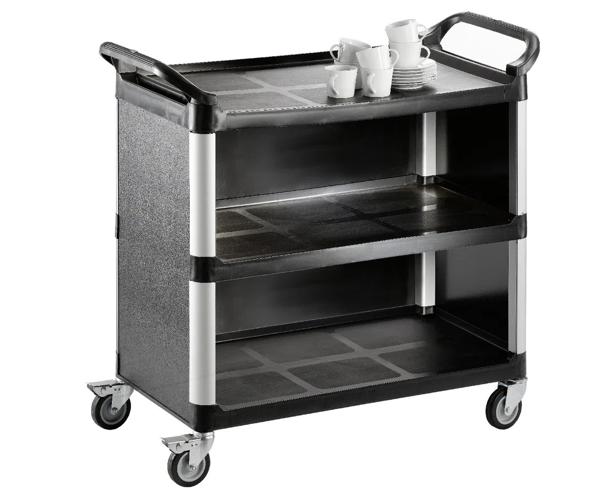 Saro - Zoka 2 Chariot de Transport à 3 Plateaux, pour la Restauration et Le Service, Plastique et Alliage Léger, Capacité de Charge 150 kg, 4 roulettes Pivotantes (2 avec Frein), 102 x 50 x 96 cm