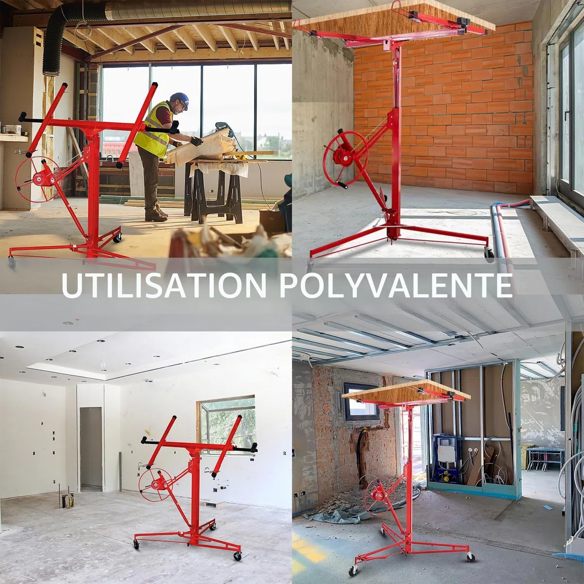 Lève-plaques XXL pour plaques de plâtre, hauteur de travail réglable de 132-325 cm, largeur de bras de charge max 295 cm et capacité de charge de 68 kg, aide pliable au montage pour cloisons