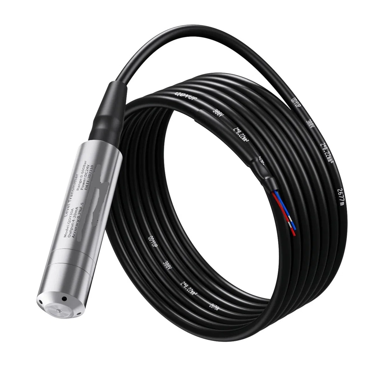 Capteur de Niveau d'eau 60 m, transmetteur de Niveau de Liquide 4-20 mA 0-10 V RS485 IP68(Rs485 Output,60M Range 60M Cable)
