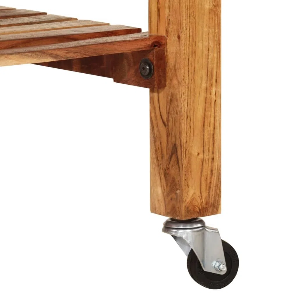 Chariot de cuisine en bois d'acacia massif 55 x 55 x 89 cm avec tiroir, étagère et porte-serviettes, roulant avec roulettes en métal, chariot de service polyvalent et espace de rangement pour