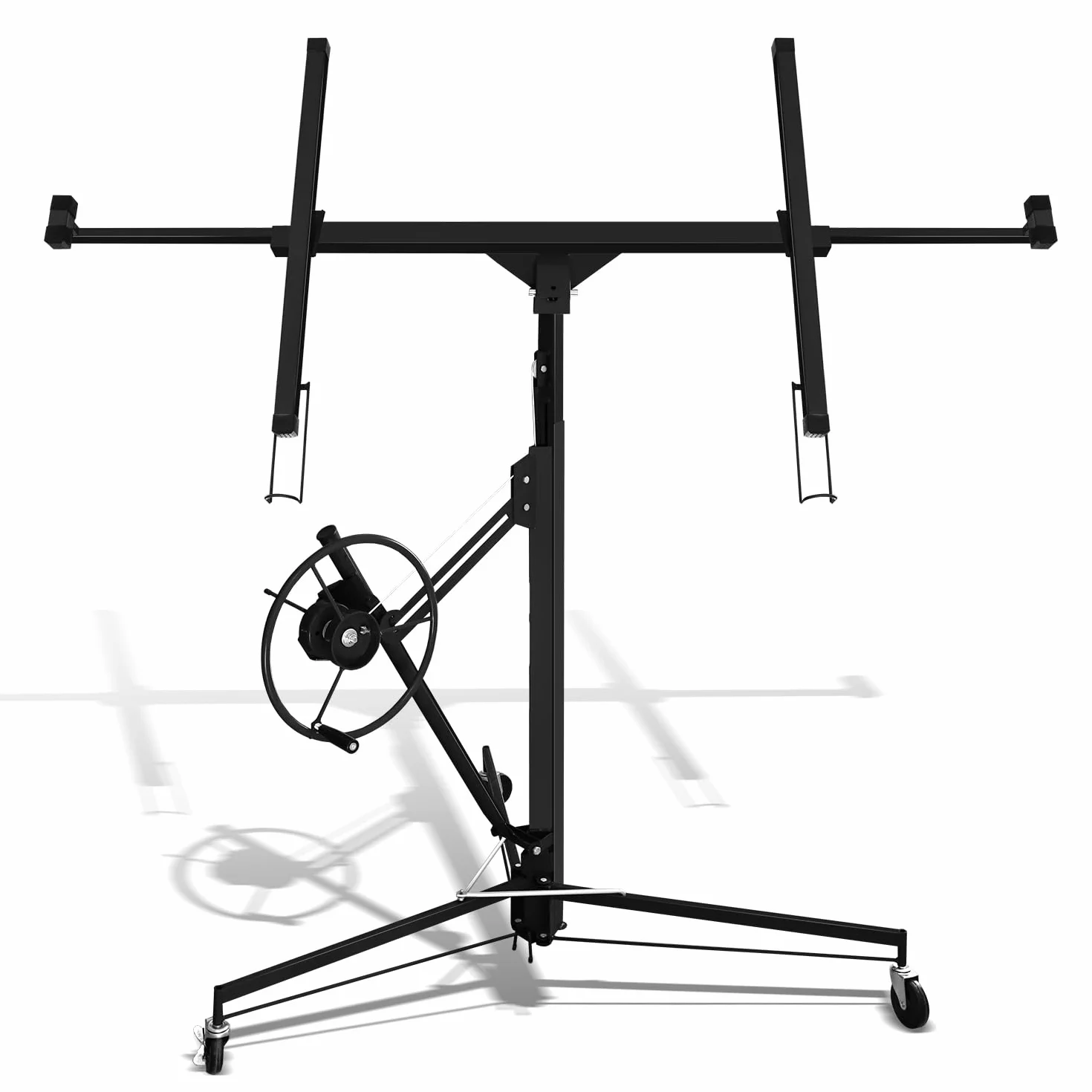 Ikodm Lève-plaque pliable XXL pour plaques de plâtre, hauteur de travail de 132 à 335 cm, hauteur de travail réglable en hauteur, largeur maximale 294 cm, charge maximale 68 kg, 3 roues, noir