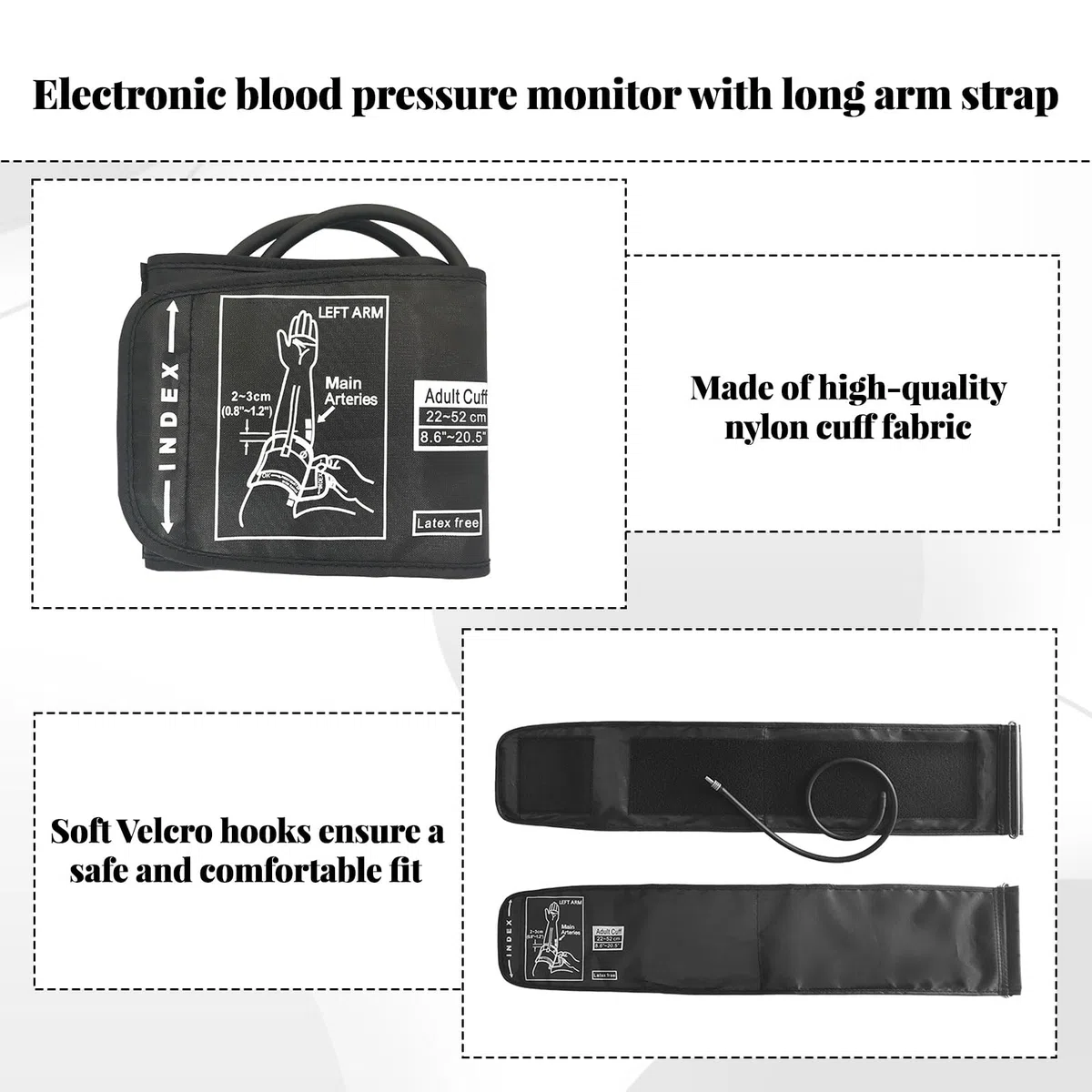Brassard extra large pour Omron, grand bras de 22 à 52 cm – Brassard XL réglable pour Omron, brassard de pression artérielle extra large, grand brassard pour tensiomètre XL, noir