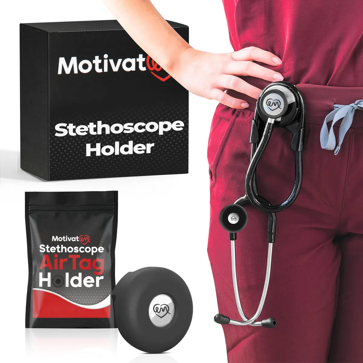 Support de stéthoscope à clipser avec clip, support de hanche pour ceinture, idéal pour médecins, infirmières et étudiants, compatible avec stéthoscopes Littmann, Adscope, ADC, MDF.