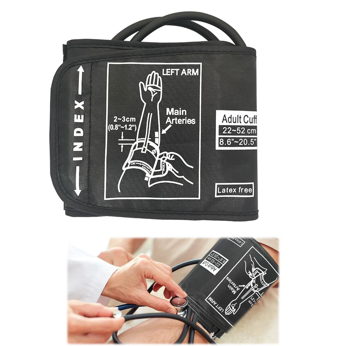 Brassard extra large pour Omron, grand bras de 22 à 52 cm – Brassard XL réglable pour Omron, brassard de pression artérielle extra large, grand brassard pour tensiomètre XL, noir