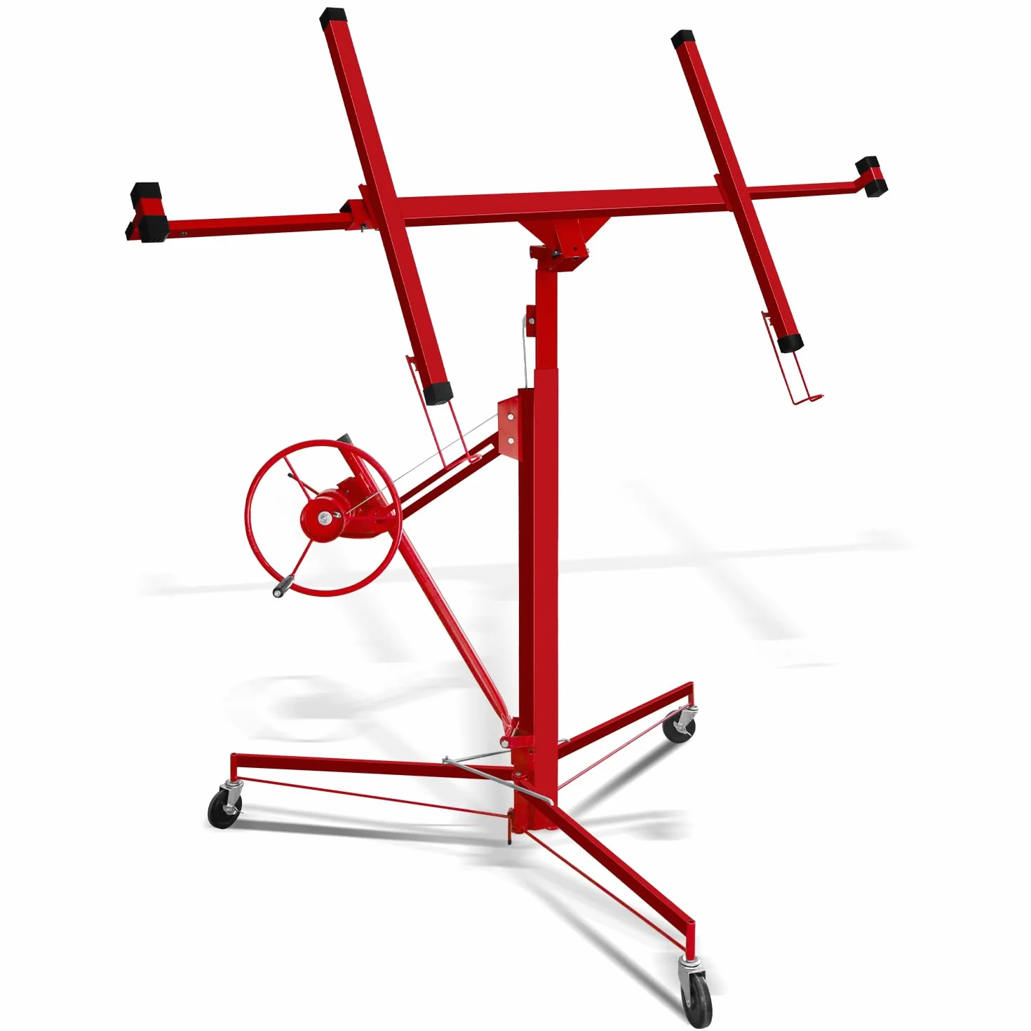Lève-plaque XXL pour cloison sèche, capacité de charge 68 kg, hauteur de travail 140-350 cm, largeur maximale 290 cm, pliable, réglable, pivotant, aide au montage, rouge