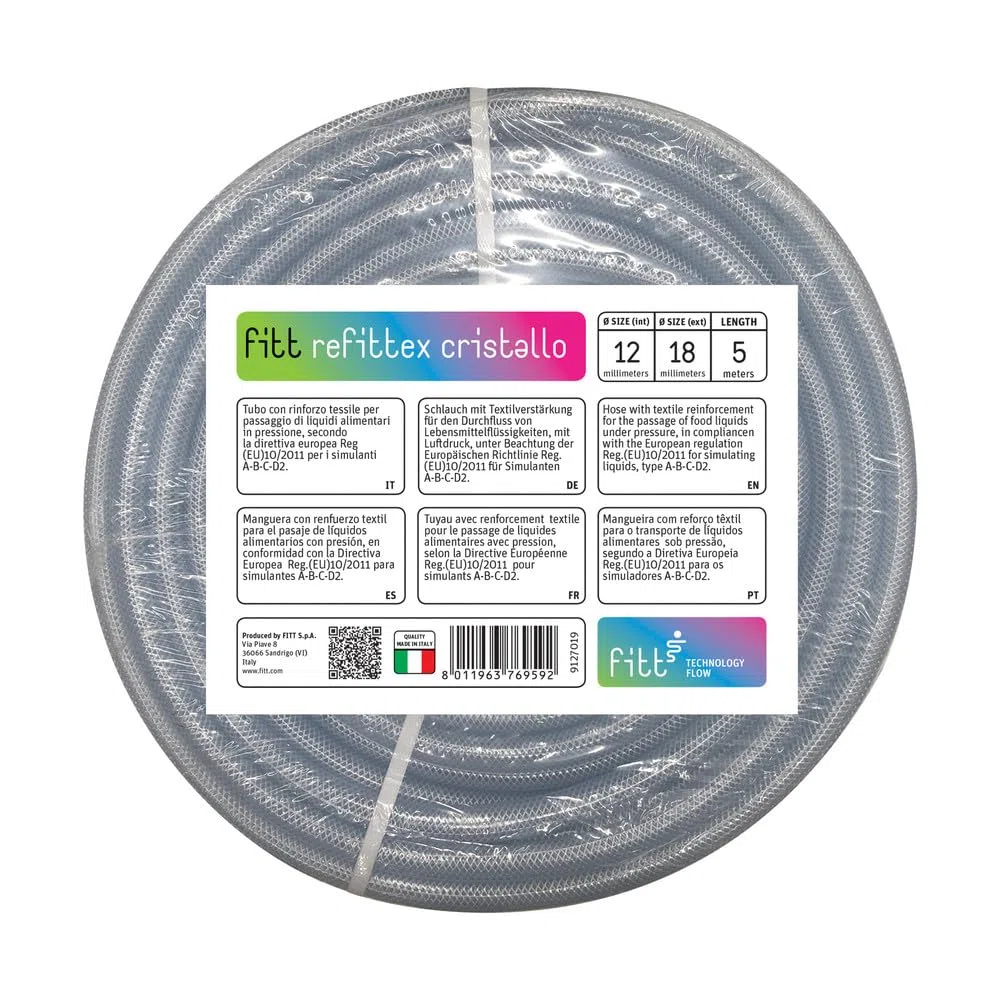 FITT REFITTEX CRISTALLO Tuyau 12x18 mm 5 m, Certifié pour Eau et Liquides Alimentaires, Alcool jusqu’à 50% Vol