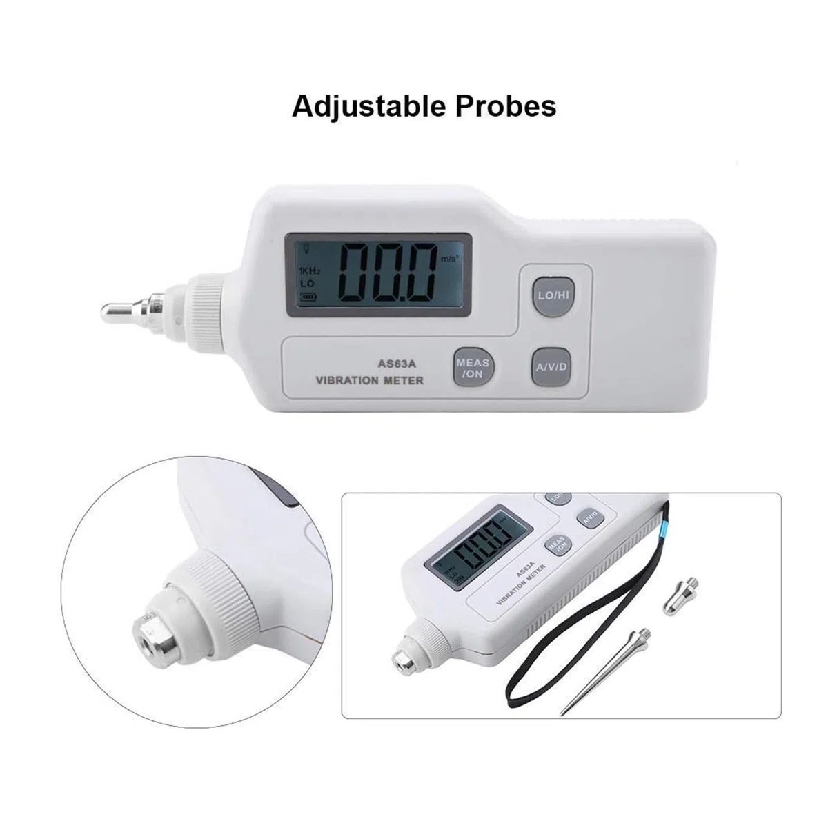 BASSFLY Appareil de Mesure des Vibrations AS63A Capteur Intelligent Accélération/Déplacement/Vitesse Analyseur de Vibrations Vibromètre Compteur de Vibrations Portable