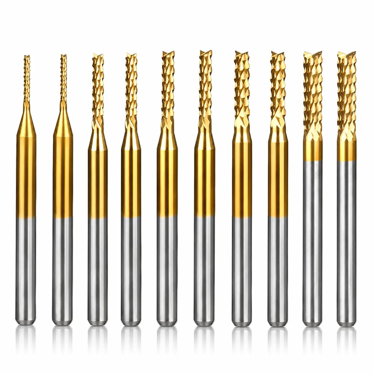 VOBOR 10Pcs Fraise Carbure 1-3mm, Recouverte de Titane, 1mm 1,5mm 2mm 2,5mm 3mm, Fraise Metal pour le Fraisage des Trous, des Fentes et des Bords sur les Plaques