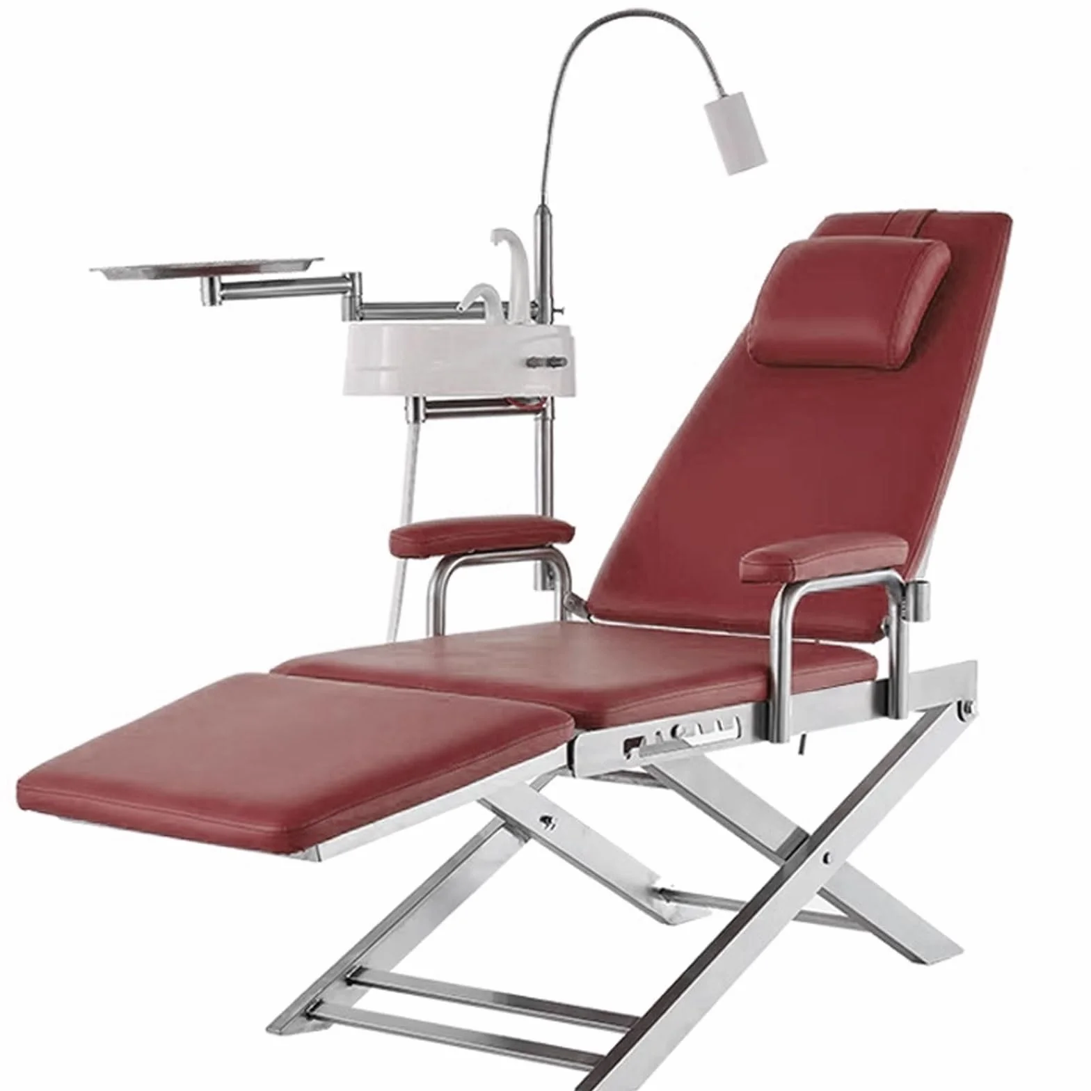 Chaise dentaire LED portable, réglable avec bras rotatif à 360°, crachette, plateau pour clinique