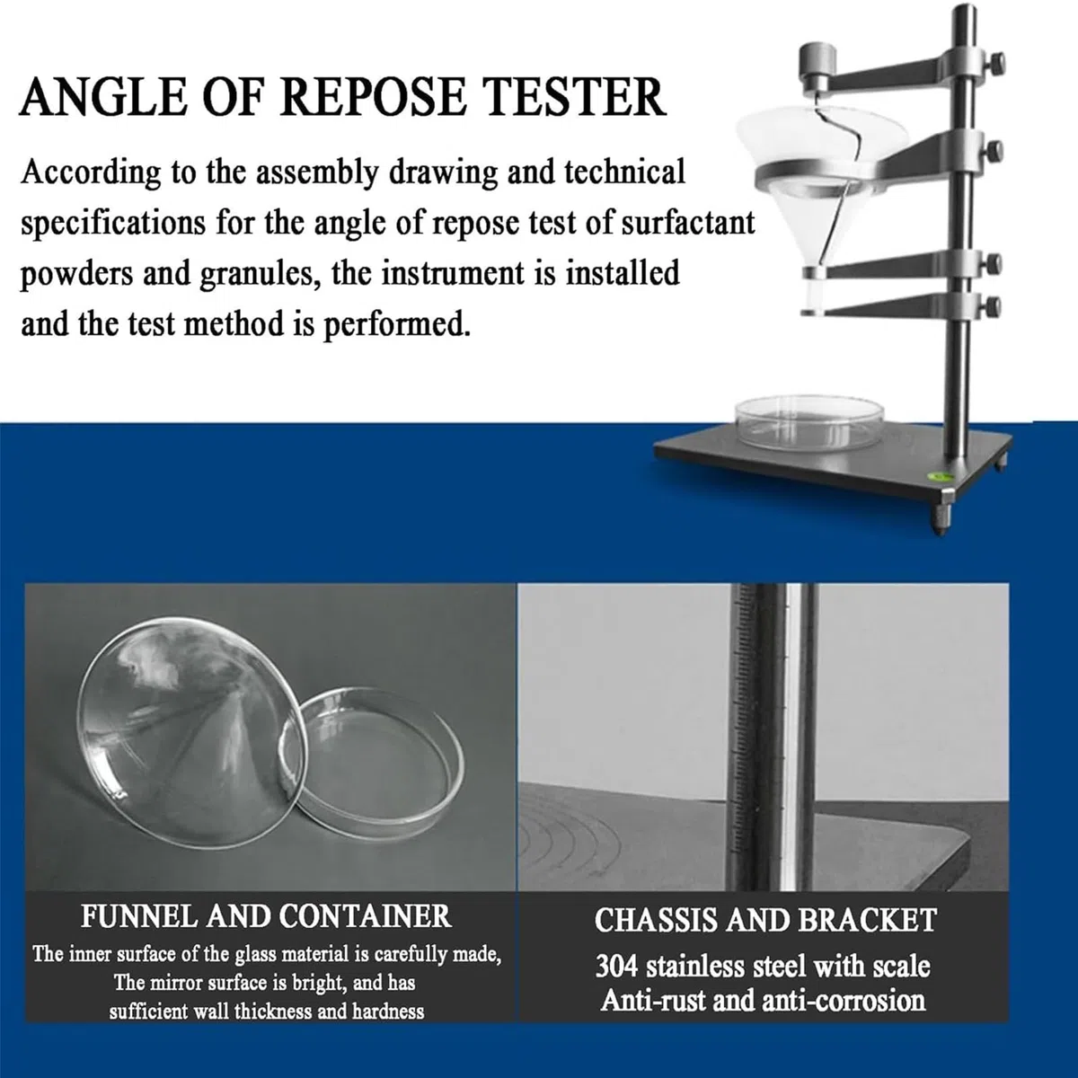 Testeur d'angle de repose pour poudres, instrument de mesure précis, disque circulaire de 100 mm pour collèges et laboratoires