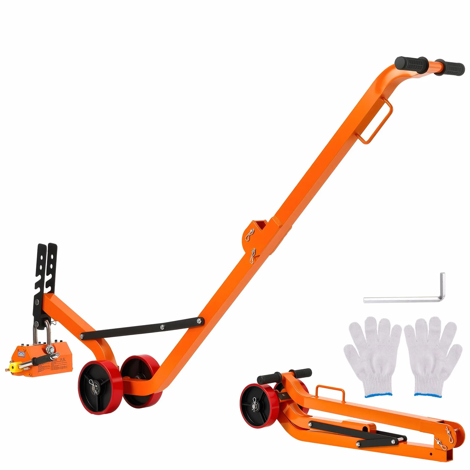 VEVOR Lève-plaque Magnétique sur Roulettes, Porteur Magnétique à Roues en Néodyme N42, Capacité de Traction 600 kg, Pliable et Portable avec Poignée Réglable, pour Manutention de Tampon Regard Grille