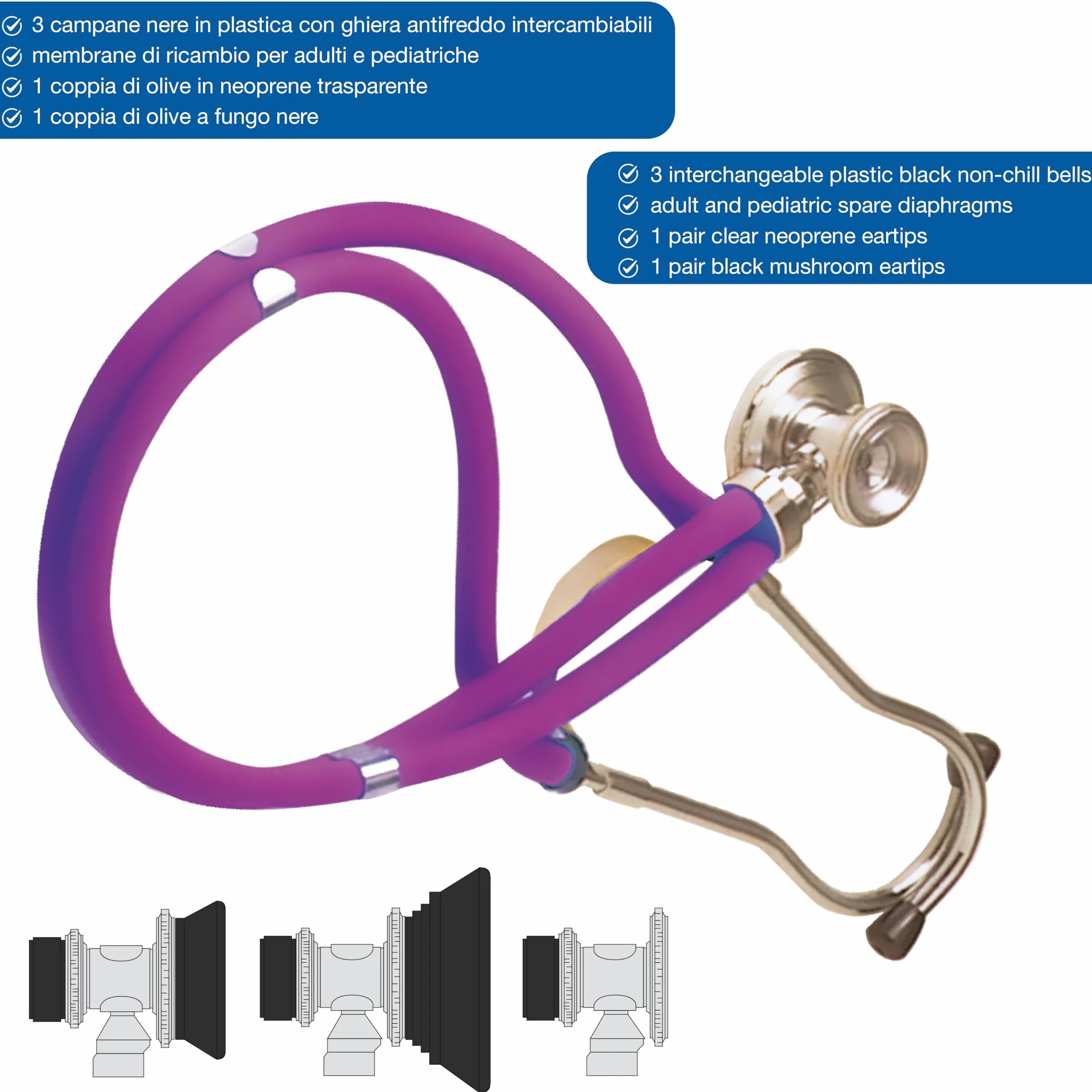 GIMA Jotarap Stéthoscope à tête double et double tube de type Rappaport pour cardiologie et urgences, violet