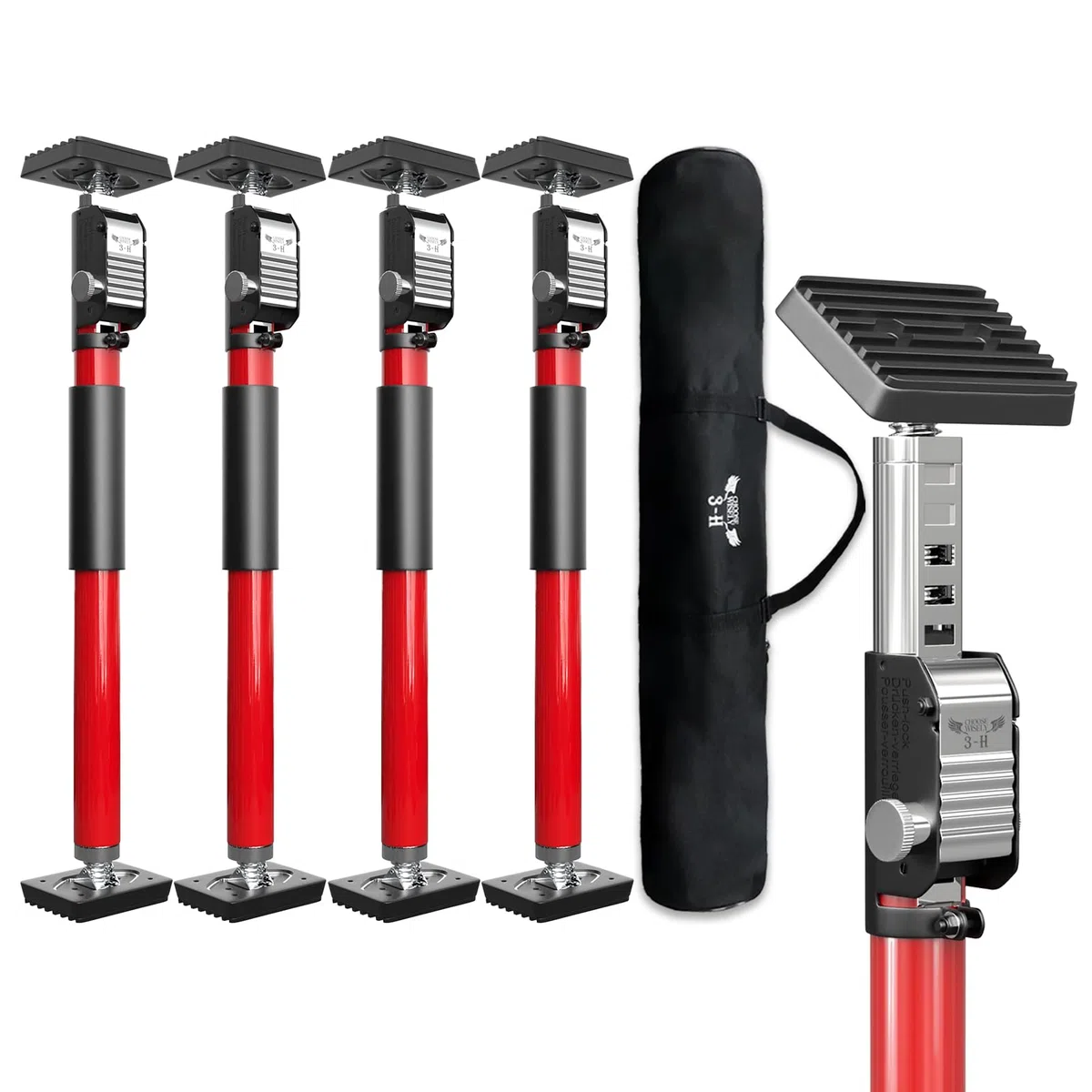 3-H Set de 4 Etai Telescopique Reglable 40-62cm, Étai de Porte Tout Acier Épais | Étai de Soutien Télescopique pour Plaque de Plâtre, Cadre de Porte, Installation d'armoire, Rouge