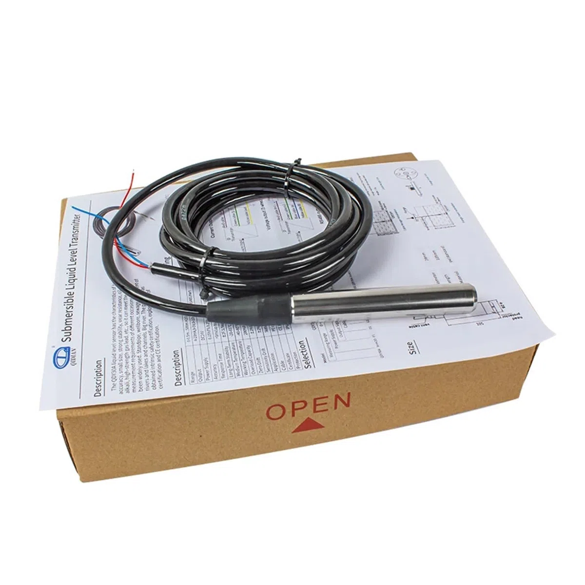 Capteur de Niveau d'eau 60 m, transmetteur de Niveau de Liquide 4-20 mA 0-10 V RS485 IP68(Rs485 Output,60M Range 60M Cable)