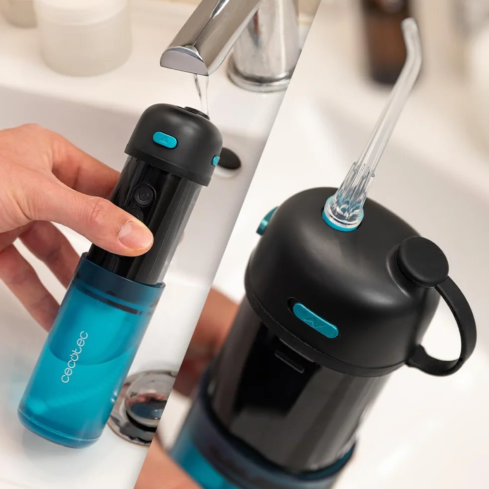 Cecotec ToothCare Jet Clean Splash Hydropulseur buccal de voyage compact et léger avec 3 modes, 8 intensités, capacité 150 ml, IPX7, comprend 3 buses interchangeables