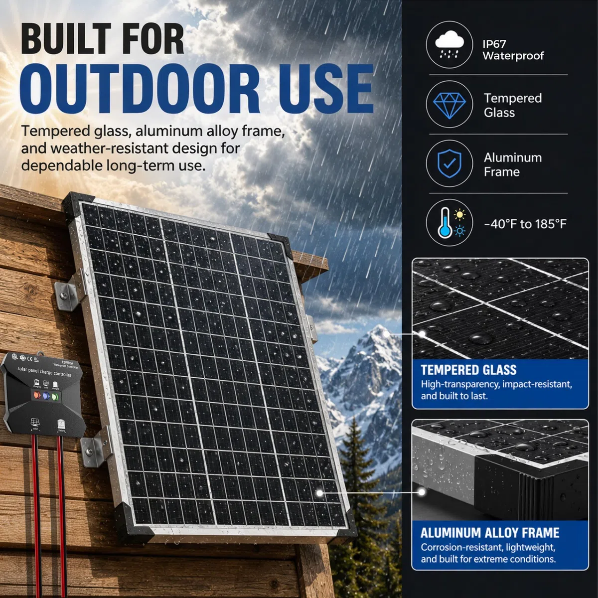 Voltset Kit de panneau solaire 50 W 12 V - Chargeur de maintenance pour batteries solaires monocristallines + mise à niveau vers régulateur de charge MPPT 10 A + support en forme de Z pour voiture,